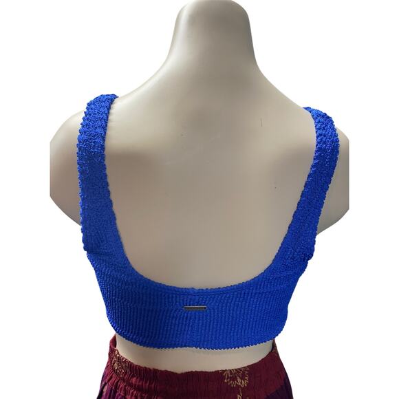 Billabong Women's S Crop Top Bikini Top Cobalt Blue Textured Knit Swim Tank New - Picture 3 of 6